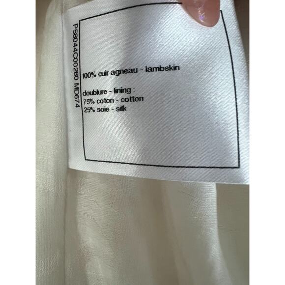 Chanel Lambskin Leather Jacket Women's Size 36 Beige & Gold Stripe Detail Zip - Picture 11 of 16